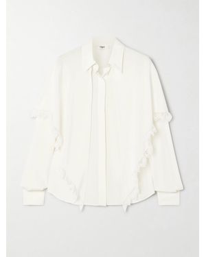 Chloé Lace-Trimmed Draped Layered Silk-Crepe De Chine Shirt - Natural