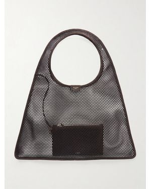Alaïa One Piece Suede-Trimmed Mesh Shoulder Bag - Grey