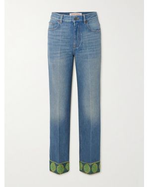 Valentino Garavani Jeans Mit Geradem Bein Mit Besatz Aus Metallic-Jacquard - Blau