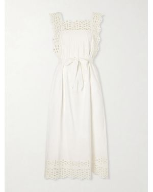 Sea Leila Broderie Anglaise-Trimmed Cotton And Linen-Blend Midi Dress - White