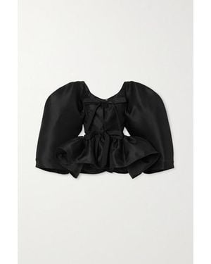 Christopher John Rogers Tie-front Silk-gazar Peplum Blouse - Black