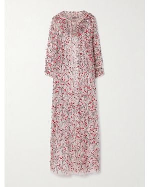 BERNADETTE Christelle Hooded Embellished Tulle Cape - Pink