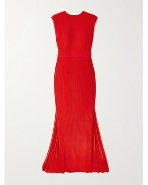 Solace London Tavia Cape-Effect Pleated Chiffon Gown - Red