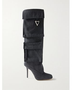The Attico Sienna Embellished Denim Knee Boots - Black