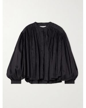 Rohe Bluse Aus Ramie-Voile Mit Raffungen - Schwarz