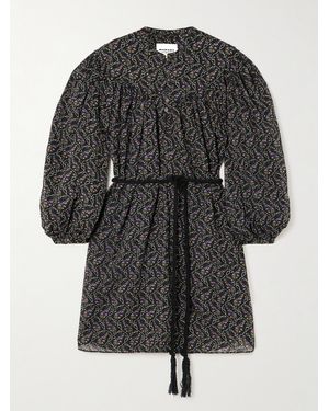 Isabel Marant Kildi Minikleid Aus Baumwoll-Voile Mit Blumenprint Und Bindegürtel - Grau
