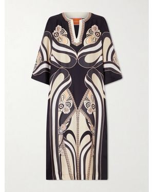 La DoubleJ Printed Silk-Twill Midi Dress - Blue