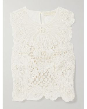 Ulla Johnson Jael Cropped Cotton And Silk-Blend Lace Tank - Natural