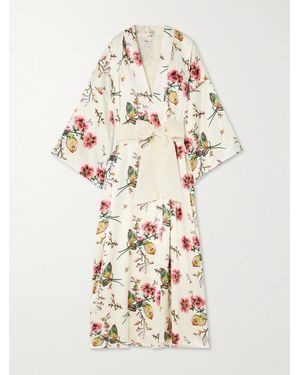 Olivia Von Halle Queenie Belted Floral-Print Silk-Satin Robe - Natural