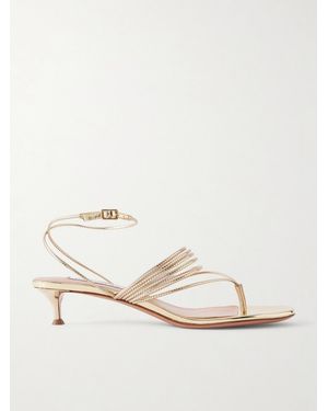 Aquazzura Solare 30 Metallic Leather Sandals - Natural