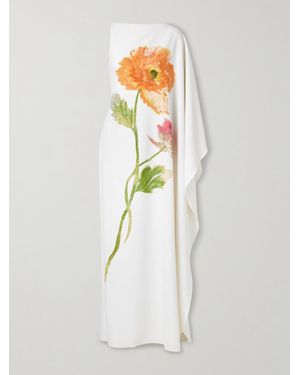 Carolina Herrera Asymmetrische Robe Aus Crêpe Mit Blumenprint Mit Raffung - Weiß