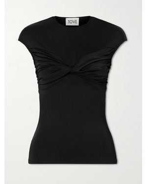 TOVE Paola Twist-Front Satin And Stretch-Jersey Top - Black