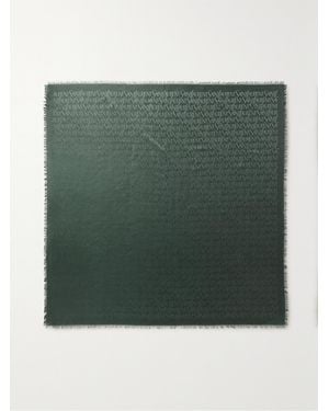 Saint Laurent Foulard En Jacquard De Soie Et De Laine Mélangées À Franges - Vert
