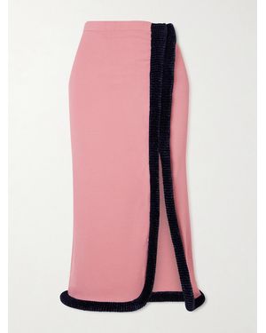 DIOTIMA Castries Velvet-Trimmed Stretch-Jersey Midi Skirt - Pink