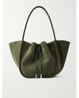 Proenza Schouler Large Ruched Leather-Trimmed Suede Tote - Green