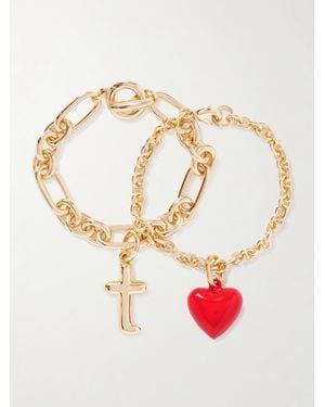 Roxanne Assoulin Set De Deux Bracelets En Métal Et Émail The Happy Heart Initial - Blanc