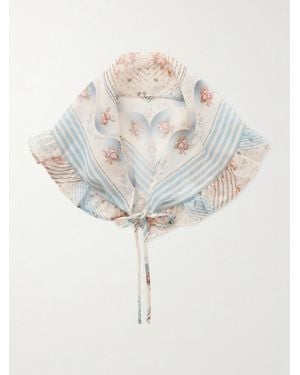 Anna Sui Ruffled Printed Chiffon Headband - White