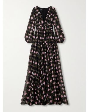 Giambattista Valli Gathered Floral-Print Silk-Chiffon Gown - Black