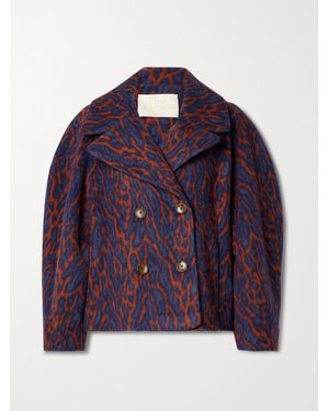 Ulla Johnson Dorothea Double-Breasted Brushed Wool-Blend Leopard-Jacquard Jacket - Purple