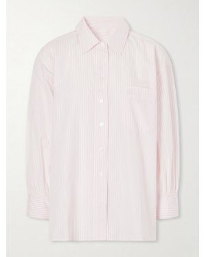 Suzie Kondi Kappa Logo-Embroidered Striped Cotton-Poplin Shirt - Pink