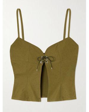 Ludovic de Saint Sernin Lace-Up Cotton-Twill Top - Green