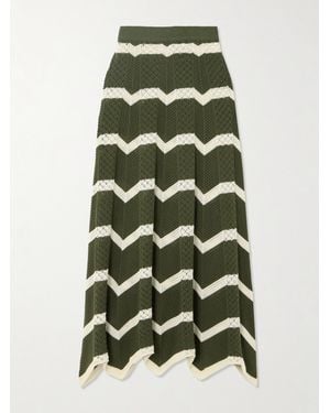 La DoubleJ Striped Pointelle-Knit Cotton Skirt - Green