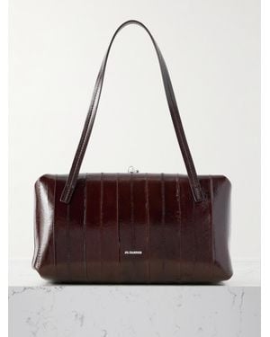 Jil Sander Mini Schultertasche Aus Craquelé-Leder - Braun