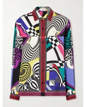Versace Printed Silk-Satin Shirt - Blue