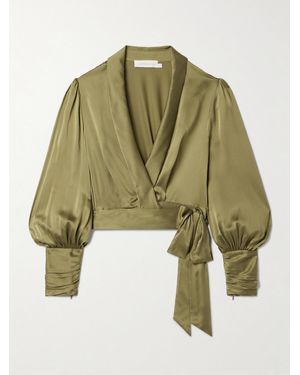 Zimmermann Silk-Satin Wrap Blouse - Green
