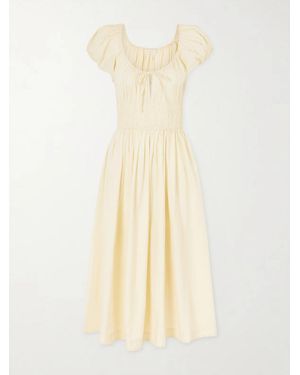 Doen Quinn Smocked Organic Cotton-Poplin Midi Dress - Natural