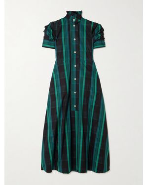 Thierry Colson Venetia Ruffled Gathered Checked Cotton-Poplin Midi Dress - Green