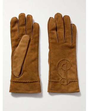 Burberry Embroidered Suede Gloves - Brown
