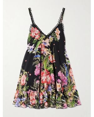 Charo Ruiz Lily Ruffled Floral-Print Cotton-Blend Voile Mini Dress - Black