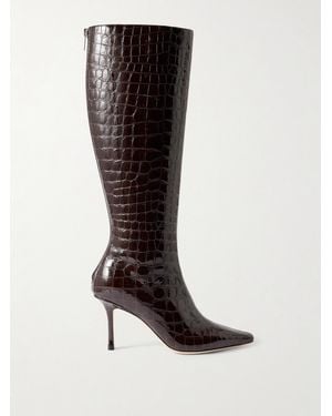 Jimmy Choo Agathe 85 Croc-Effect Leather Knee Boots - Black
