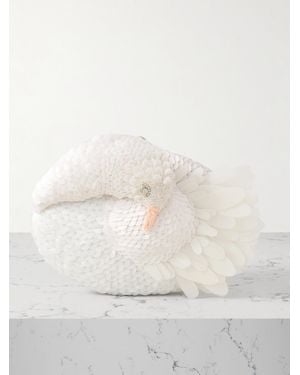 Clio Peppiatt Dove Embellished Tulle Clutch - Natural