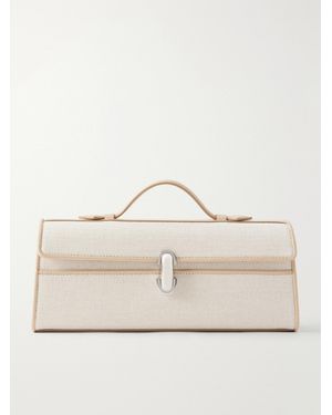 SAVETTE Slim Symmetry Canvas Leather-Trimmed Clutch - Natural