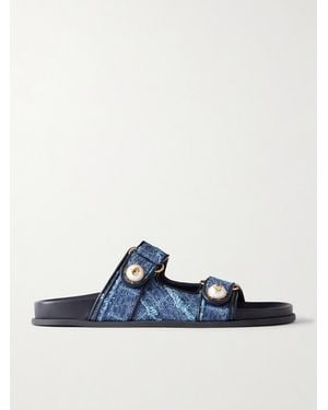 Jimmy Choo Fayence Embellished Frayed Denim Sandals - Blue