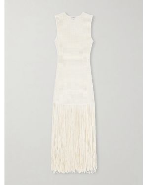 Alaïa Fringed Open-Knit Midi Dress - White