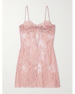 Kiki de Montparnasse Camille Nachthemd Aus Spitze Aus Einer Biobaumwollmischung Mit Seidensatinbesätzen - Pink