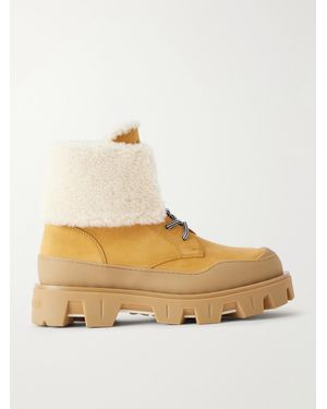 Moncler Peak Snowcap Shearling-Trimmed Nubuck Ankle Boots - Natural
