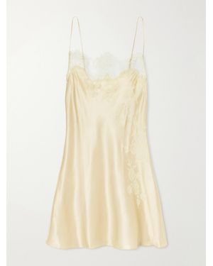 Carine Gilson Lace-Trimmed Silk-Satin Slip - Natural