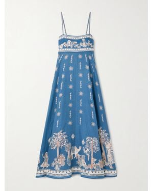ALÉMAIS Acacia Printed Linen Midi Dress - Blue