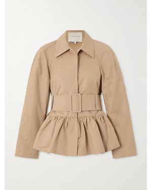 LIBEROWE Belted Peplum Cotton-Blend Canvas Jacket - Natural
