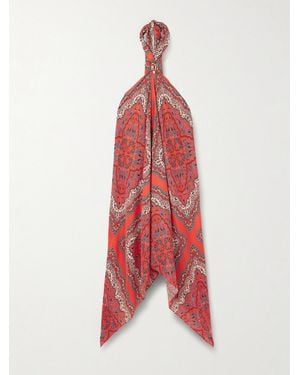 Cara Cara Twist Asymmetrisches Neckholder-Midikleid Aus Satin Mit Paisley-Muster Und Verzierung - Rot