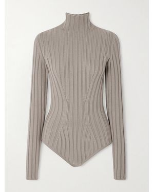 Alaïa Ribbed Wool Turtleneck Bodysuit - Grey