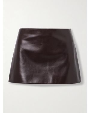 KHAITE Jett Leather Mini Skirt - Brown