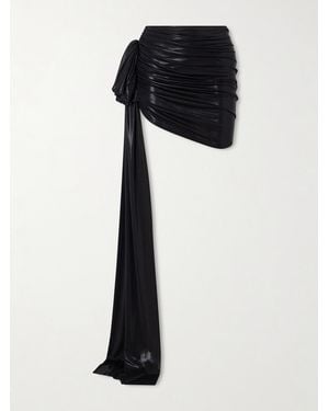 Norma Kamali Diana Pickleball Bow-Detailed Stretch-Lamé Mini Skirt - Black