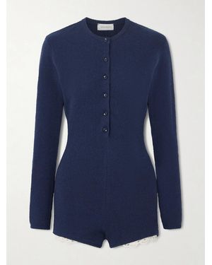 Magda Butrym Lace-Trimmed Cotton-Blend Terry Playsuit - Blue