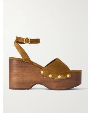 Gianvito Rossi 110 Studded Suede Platform Sandals - Brown