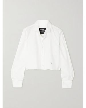 HOMMEGIRLS Cropped Distressed Embroidered Cotton-Poplin Shirt - White